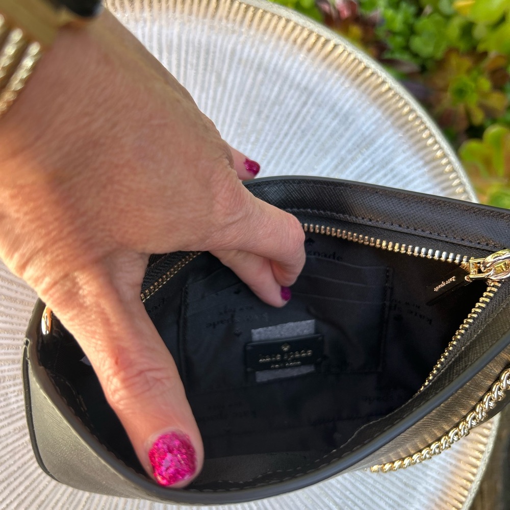 Kate Spade ♠️ New York Black Saffiano Leather Pochette Purse with Gold Chain - Picture 4 of 5